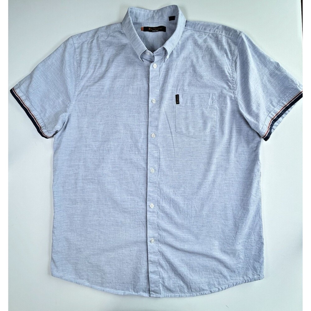 Ben Sherman Blue Cotton Short Sleeve Button Up Shirt Striped Cuffs Men's XXL
